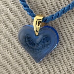 Lalique France Blue Crystal Heart Pendant Necklace